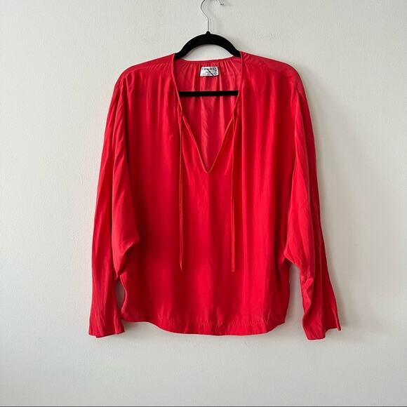 Frame Le Raglan Split-Neck Silk Blouse in Blood Orange - Picture 2 of 6
